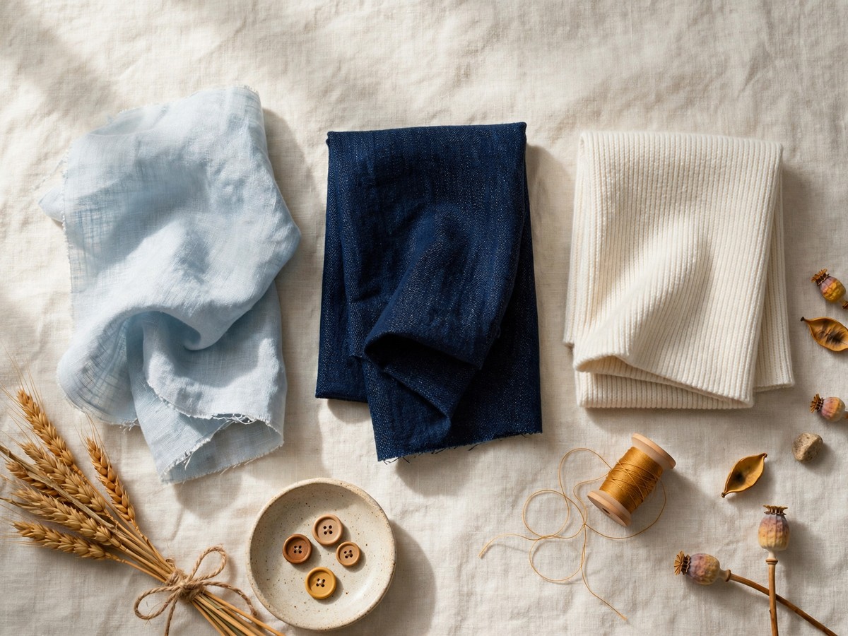 Blue, indigo and ivory fabric textures