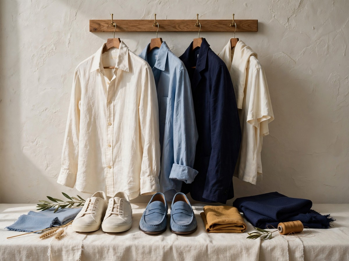 An orderly blue and cream clothing rail