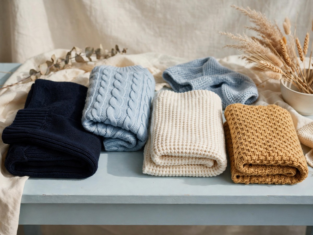 Folded knits in different textures